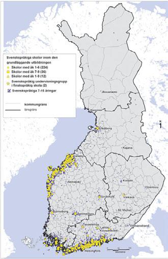 BILD 1. Svenskspråkiga skolor inom den grundläggande utbildningen 2007 samt 7-15 åringar med svenska som registrerat modersmål år 2006. Källa:Statistikcentralen BILD 2.