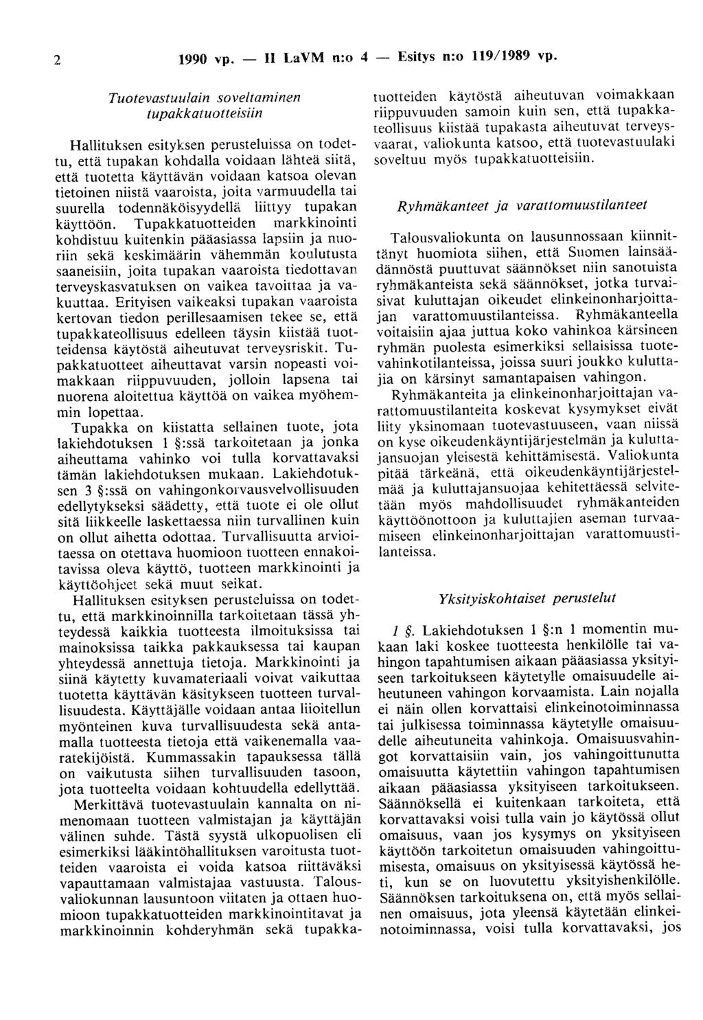 2 1990 vp. - II LaVM n:o 4 - Esitys n:o lt9/1989 vp.