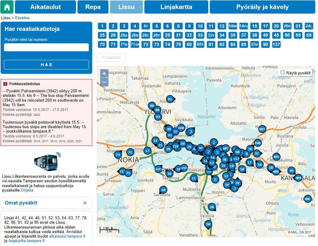 Lissu Liikenteenseuranta http://lissu.tampere.