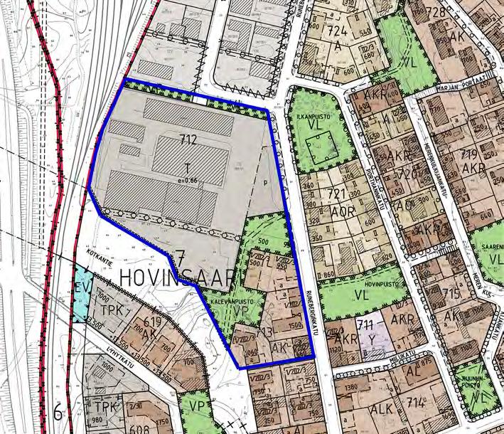 4 Asemakaavoissa suunnittelualue on merkitty teollisuus- ja varastorakennusten korttelialueeksi T, asuinkerrostalojen korttelialueeksi AK ja puistoksi VP.