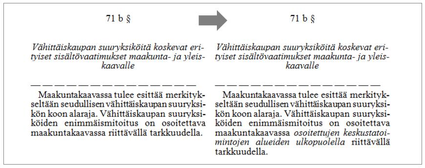 71 b Keskustatoimintojen alueiden enimmäismitoitus Enimmäismitoitusvelvoite on poistettu