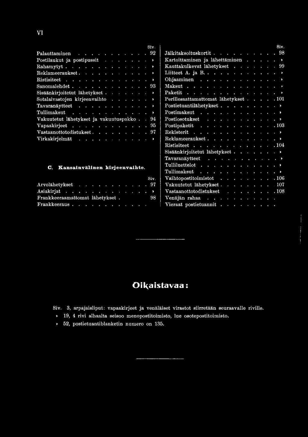 ..» P o s tio s o tu k s e t...» P o s tip a k e tit... 103 R e k iste rit...> Beklameeraukset...» R istisiteet... 104 Sisäänkirjoitetut lähetykset...» T avaranäytteet...» T ulliluettelot.