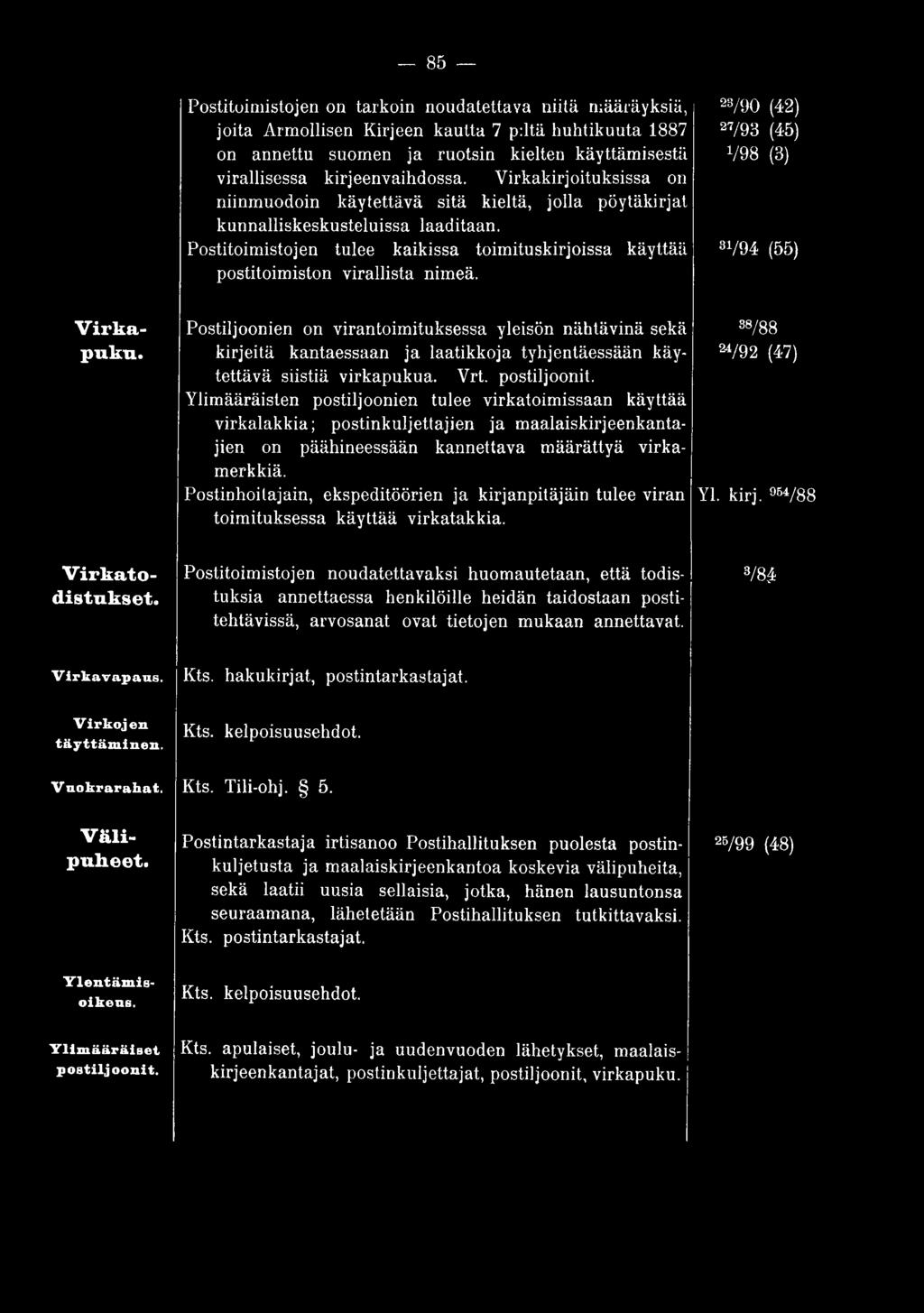 Postitoimistojen tulee kaikissa toimituskirjoissa käyttää 81/94 (55) postitoimiston virallista nimeä. V ir k a Postiljoonien on virantoimituksessa yleisön nähtävinä sekä S8/88 puku.