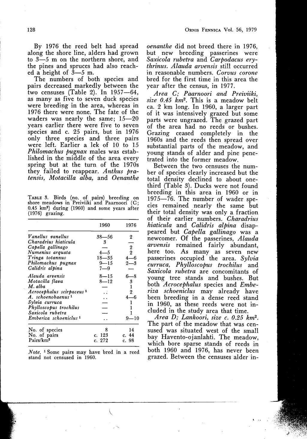 128 ORNIs FENNICA Vol. 56, 1979 By 1976 the reed belt had spread along the shore line, alders had grown to 3-5 m on the northern shore, and the pines and spruces had also reached a height of 3-5 m.