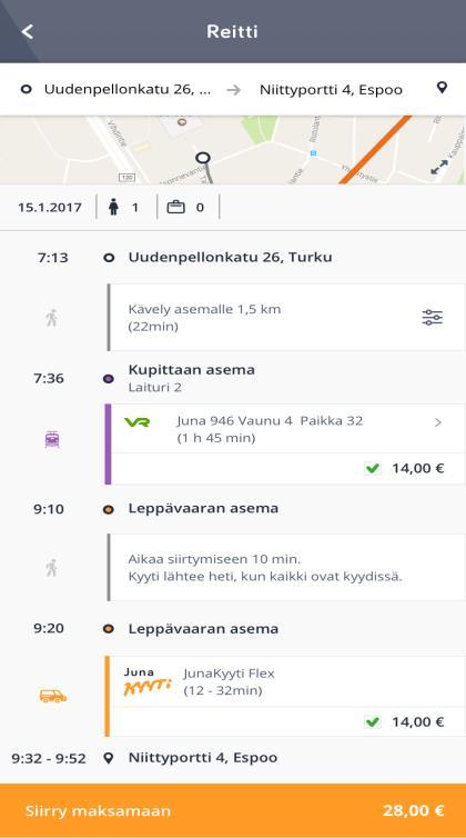 Hassle free trip chains: JunaKyyti and LentoKyyti Kyyti ride can be pre-booked without worries; pick-up times are aligned with real time schedules of the connecting train or flight No taxi cues or