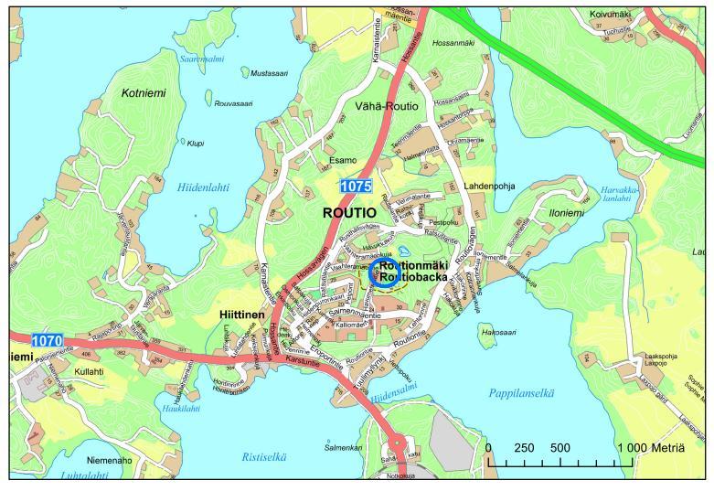 1.2. Kaava-alueen sijainti Suunnittelualue sijaitsee Suunnittelualue sijaitsee Roution kaupunginosassa, Routionmäellä, noin kolmen kilometrin etäisyydellä Lohjan keskustasta pohjoiseen. 1.3.