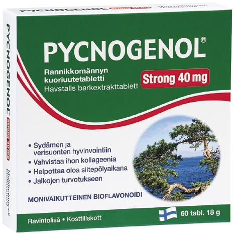 Hengitä helpommin PYCNOGENOL STRONG Monivaikutteinen rannikkomännyn kuori uute valmiste. Ravitsemuksellinen tuki siitepölyaikana. Vahvistaa ihon ja limakalvojen kollageenia.