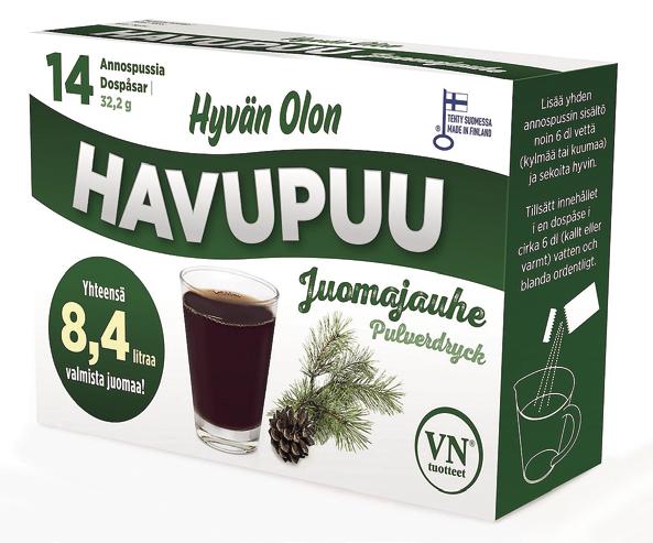 Sekoita itse juomaksi! HYVÄN OLON HAVUPUU JUOMAJAUHE Havupuu juomajauheen pakkaus sisältää 14 kätevää annospussia.