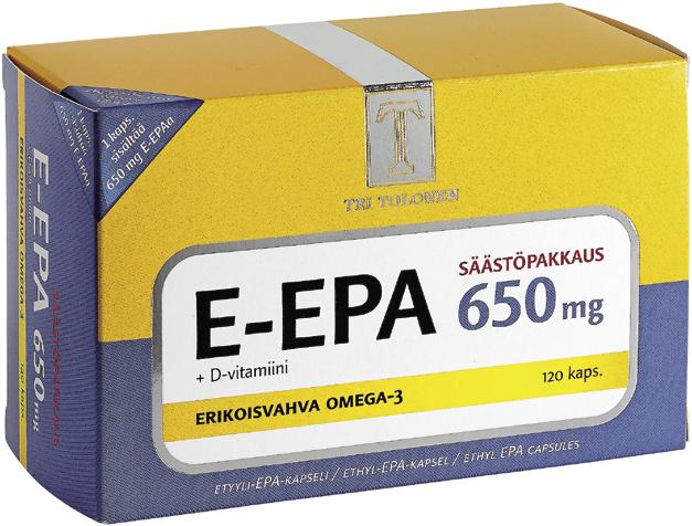 TRI TOLOSEN E-EPA 650 mg Erikoisvahva omega-3-kapseli hyvin imeytyvässä