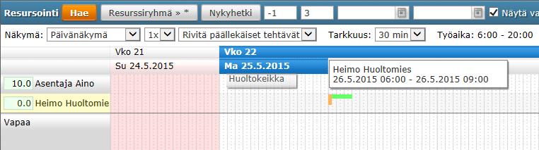 Hiiren kuljettaminen kalenterin päällä näyttää kyseisen kohdan päivämäärän ja kellonajan.