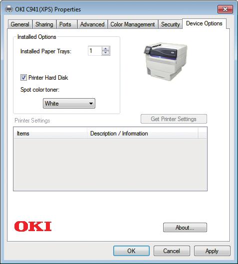 Tulostimen ajurien tarkistus Windows XPS-tulostinajurien käyttö Spottiväriaineen väri joka on asetettu paikalleen on näkyvillä kohdassa [Spot Color