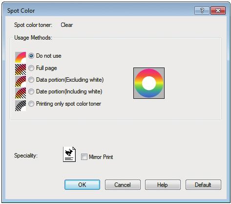 Tulostinajurien toimintojen taulukko Windows XPS-tulostinajurien käyttö Napsauta [Spot Color (Spottiväri)] kohdassa [Color (Väri)] -välilehti tuodaksesi esiin ikkunan spottiväriaineen asettamiseksi.