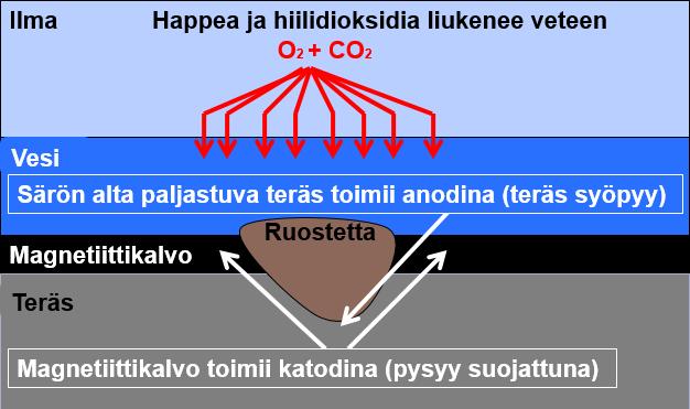 23 Kuva 10. Säilöntäaikaisen korroosioilmiön periaatekuva [21]. Suojakalvon aikaansaaminen ja säilyttäminen on vesi-höyrykierron vedenkäsittelyn päämäärä.