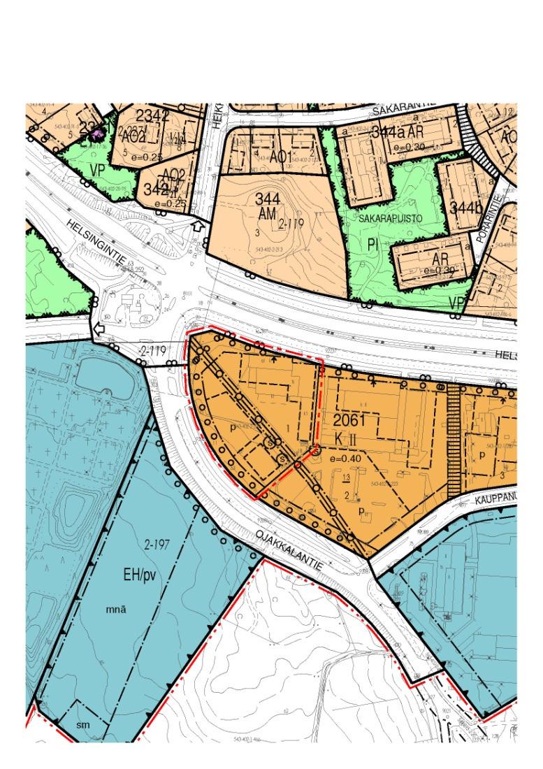 on rajattu artalle punaisella pisteatoviivalla Kuva: Ote liiennesuunnitelmasta: