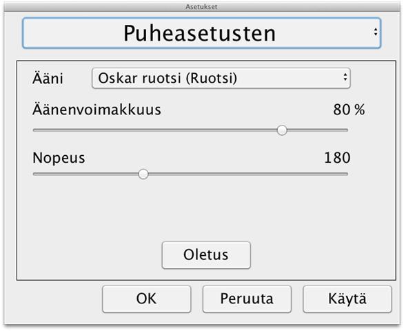 7.4.3.6 Speech Settings (Puheasetukset) Tämä otsikko on käytettävissä vain, jos kamera tukee OCR-toimintoa.