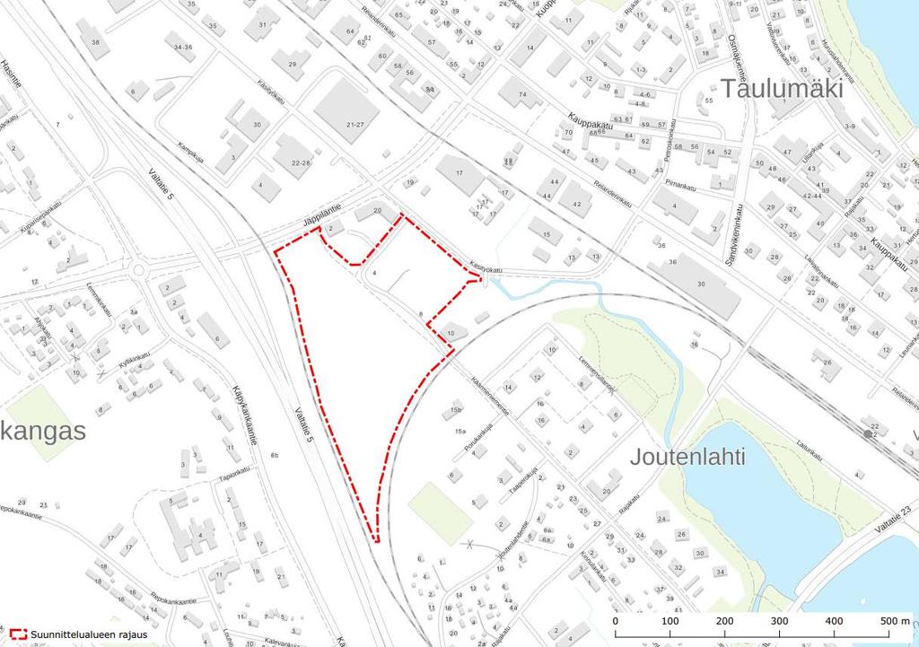 Kaava-alueen rajaus on esitetty kuvassa punaisella. 3.
