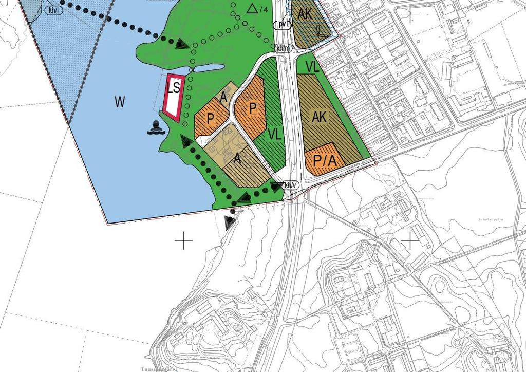 Kuva: Ote Keskustan osayleiskaavasta 2030. Kaavasuunnittelualueen rajaus likimääräisesti keltaisella.