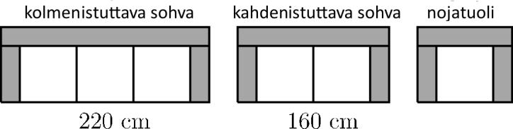 sivu 8 / 15 11. Huonekaluliikkeessä on myynnissä kolmenistuttavia sohvia, kahdenistuttavia sohvia ja nojatuoleja.