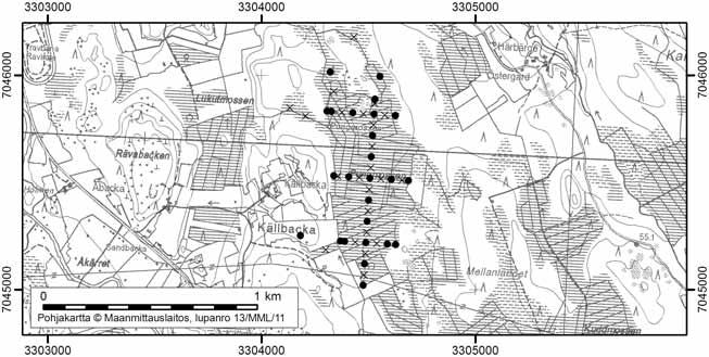 Pedersöressä tutkitut suot ja niiiden turvevarat Osa 1 68. Pungmossen Pungmossen (kl. 2312 12, x=7045,6, y=3304,4) sijaitsee noin 25 km Pedersören keskustasta kaakkoon.