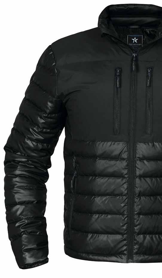 Winter Down Jacket FJ61 Men WJ61 Women Vuorillinen untuvatakki, jossa upea kontrastinen kaarroke etukappaleessa, olkapäissä ja selän yläosassa.