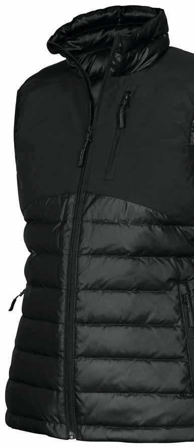 Winter Down Vest FV61 Men WV61 Women Vuorillinen untuvaliivi, jossa upea kontrastinen kaarroke etukappaleessa, olkapäissä ja selän yläosassa.