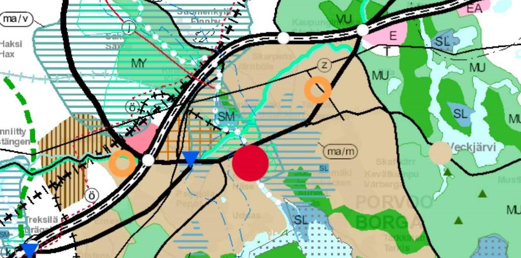 8 3.1.8 Erityistoiminnat Suunnittelualueen pohjoisosassa kulkee Fingrid Oyj:n 110kV sekä Porvoon Sähköverkko Oy:n ja Porvoon Alueverkko Oy:n 100kV ja 20kV voimajohdot.