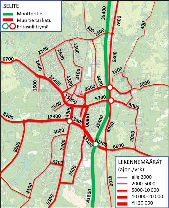 Liikenteen painopistealueet ja keravalaisten liikkumistottumukset Keravalla henkilöautotiheys eli autojen määrä suhteessa asukasmäärään on 482 autoa per 1000 asukasta.