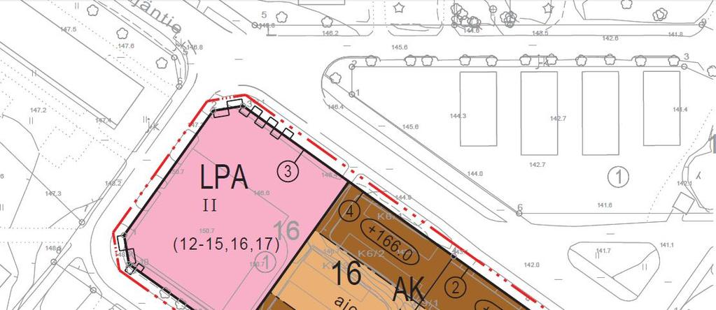 PUIJONLAAKSO 12-16, PUIJONLAAKSO 16 KUVA 16 PIENENNÖS KAAVAKARTASTA VE3 Vaihtoehdoissa on eroja rakennusten korkeudessa.