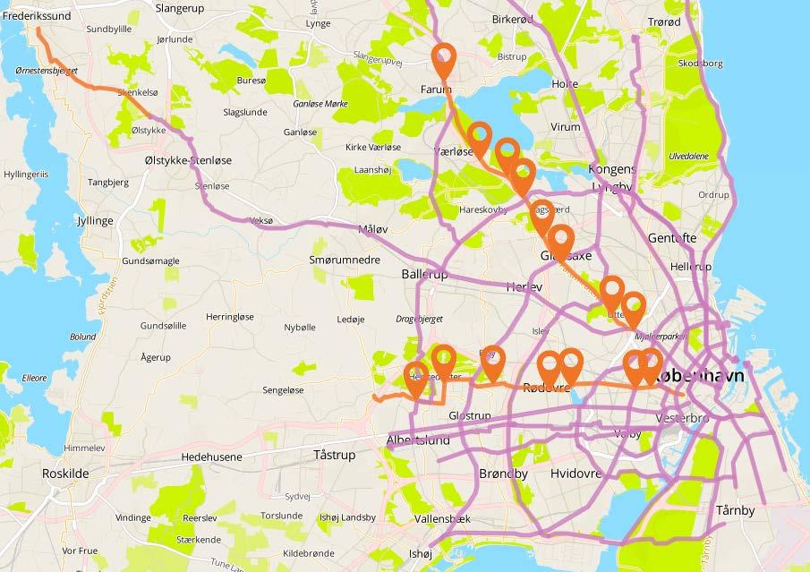 Kööpenhaminan kaupunkiseutu 500 km / 28 superväylää suunniteltu Yli 20 kuntaa Cycle Super