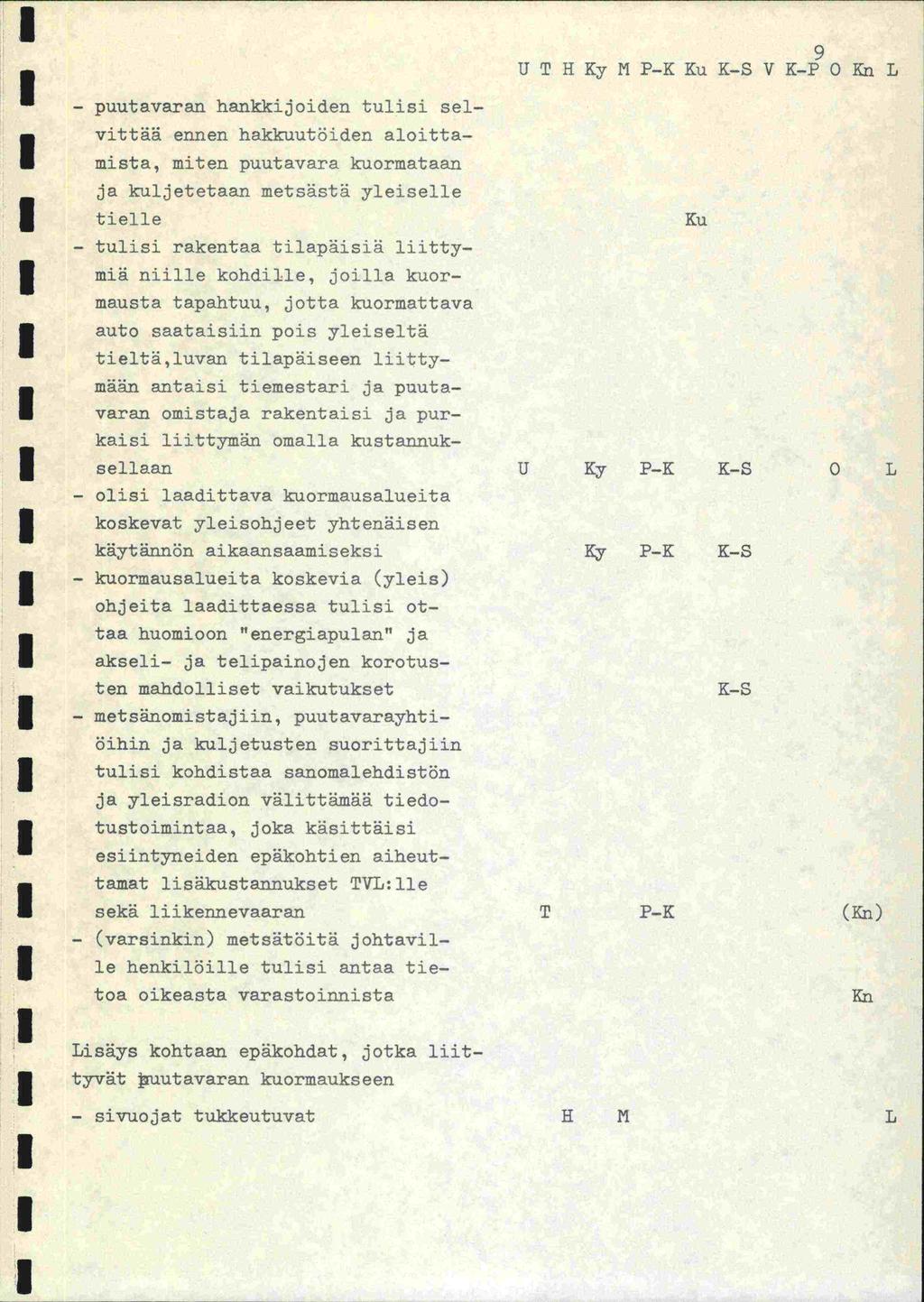 9 UTHKyNP-KKuK-SVK-POKnL - puutavaran hankkijoiden tulisi sejvittää ennen hakkuutöideri aloittamista, miten puutavara kuormataan ja kuljetetaan metsästä yleiselle tielle Ku - tulisi rakentaa