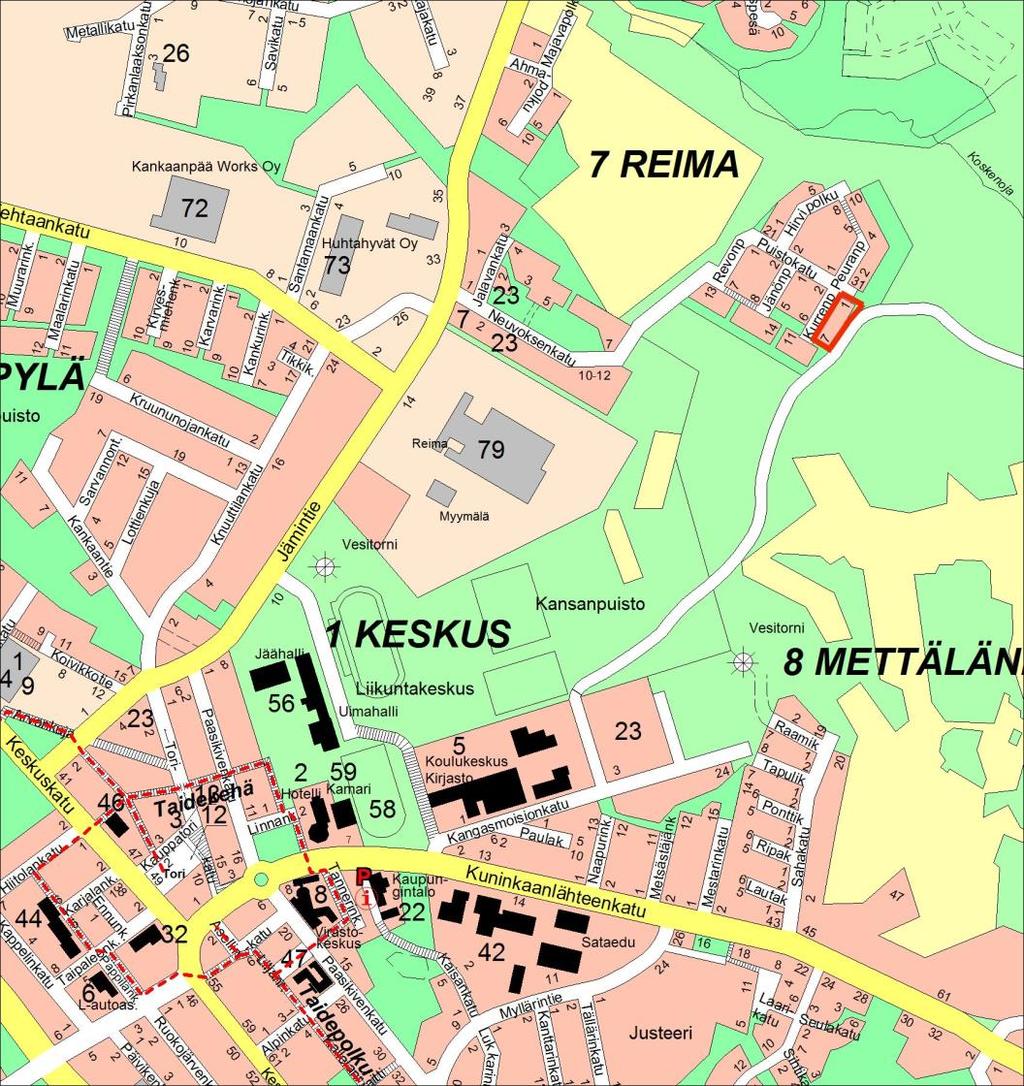 214 3 1.2 Kaava-alueen sijainti ja koko Suunnittelualue sijaitsee Kankaanpään Reiman kaupunginosassa 1,4 km etäisyydellä keskustasta. Kaava-alue jää Kurrenpolun ja Niementien väliselle alueelle.