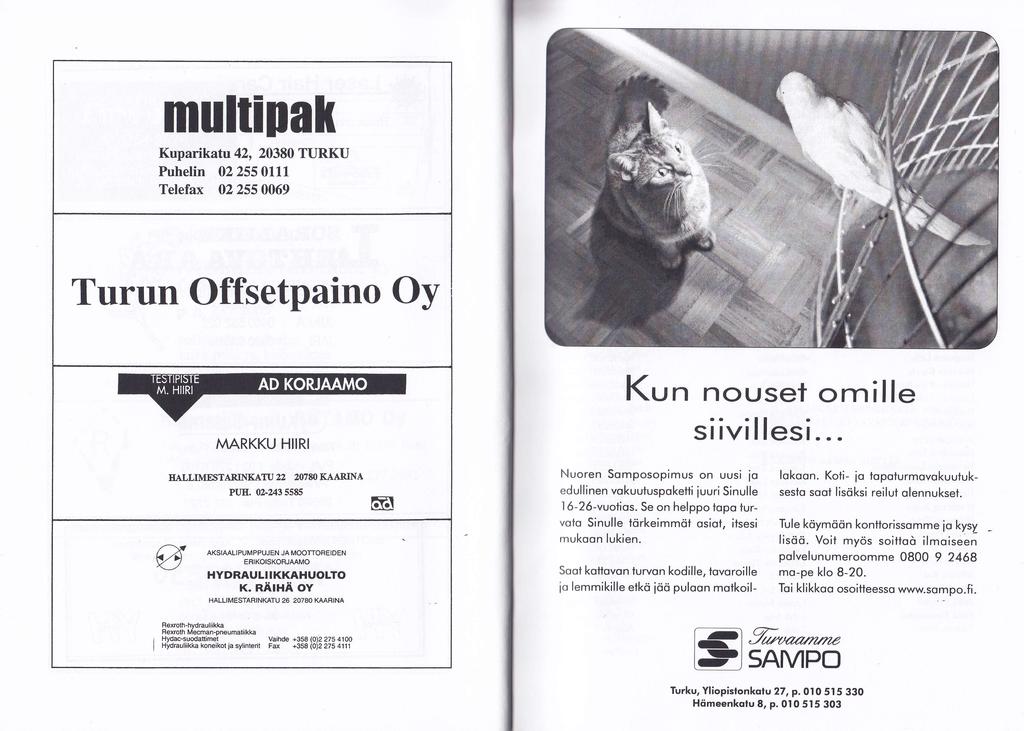 multimlr Kuparikatu, 0380 TIIRKU Puhelin 0 55 0l1l Telefax 0550069 Turun Offsetpaino Oy M,A.RKKU HIIRI Kun nouset omille siivi llesi.. HALLIMESTARINKATU OTEOKAARINA PUII.0-35585 /,--.