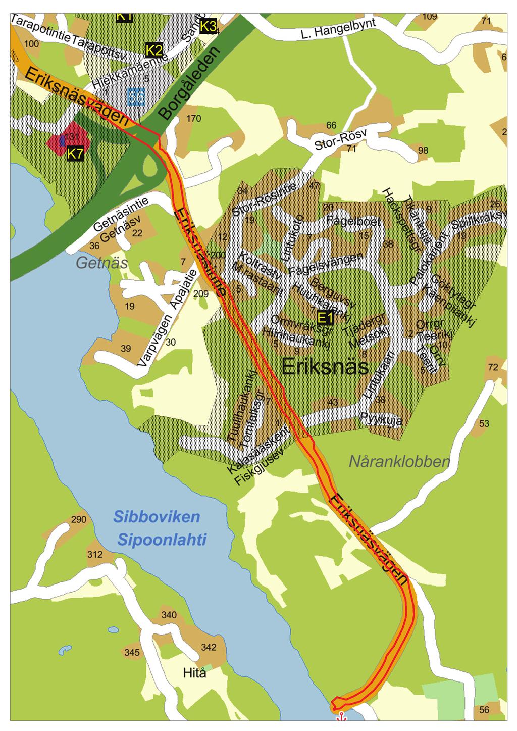 Kaava-alueen sijainti kunnan opaskartalla on merkitty punaisella viivalla.