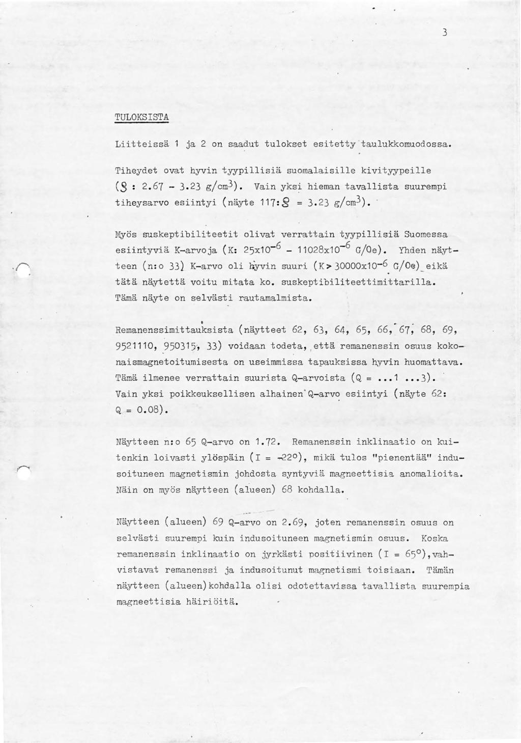 3 TULOKSSTA Lttea ja 2 on aadut tuoet etetty tauuomuodoa. Theydet ovat hyvn tyypa uomaae vtyypee (S: 2.67-3. 23 g/cm3).