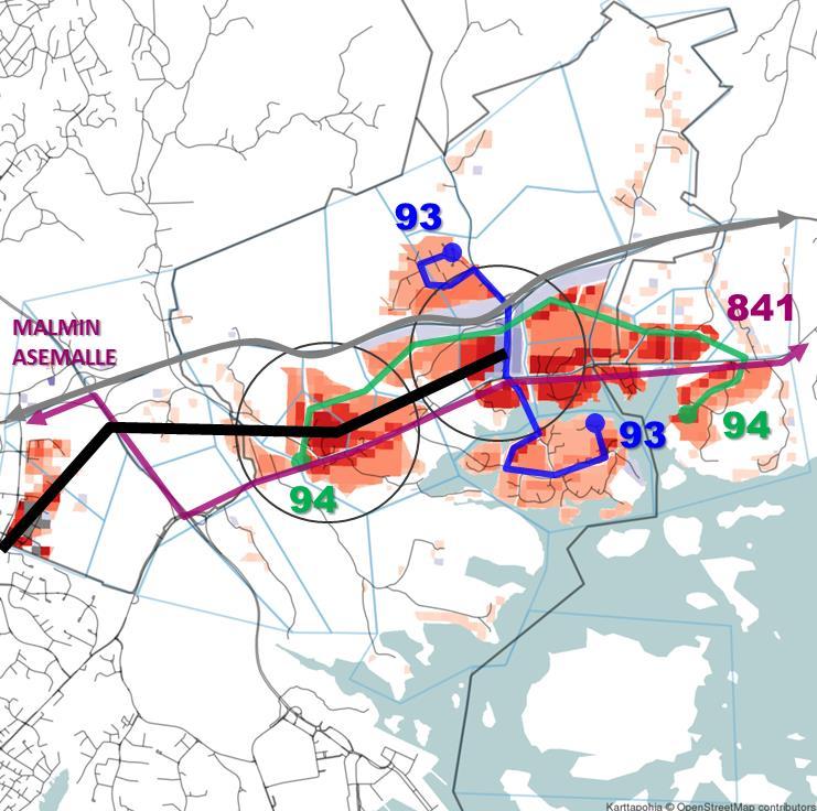 Vaihe 3 Käytävän Östersundom-Sakarinmäki-Majvik maankäyttö on edelleen täydentynyt. Yleiskaava-alueelle on kuvattu yhteensä 41 000 asukasta (+34 300 as) ja 7 200 työpaikkaa (+6 400 tp).