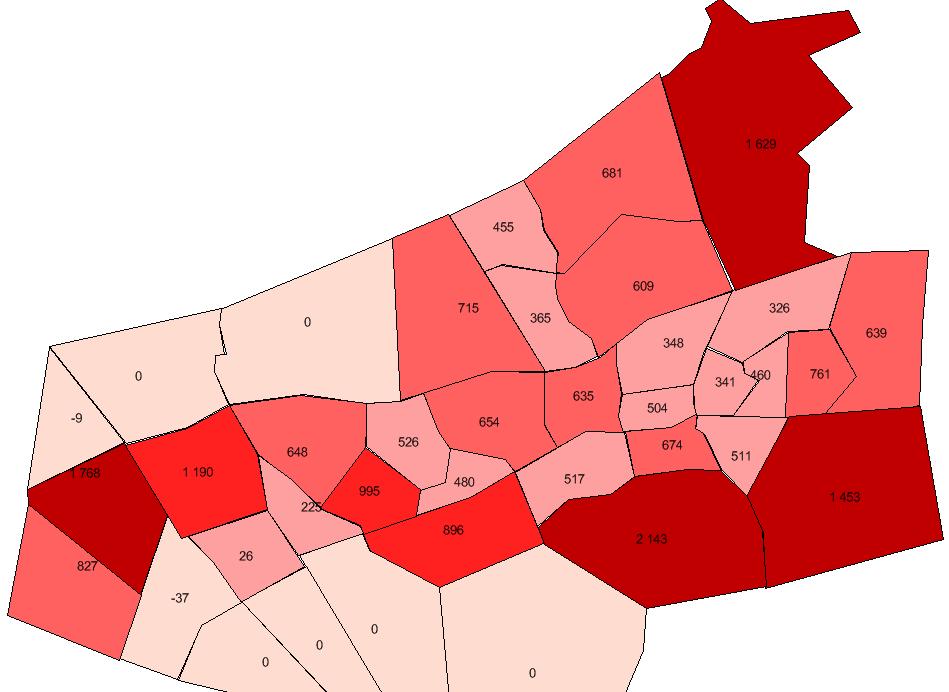 suurempi kuin perusskenaariossa. Lisäasukkaat sijoittuvat melko tasaisesti alueelle perusennusteeseen suhteutettuna.