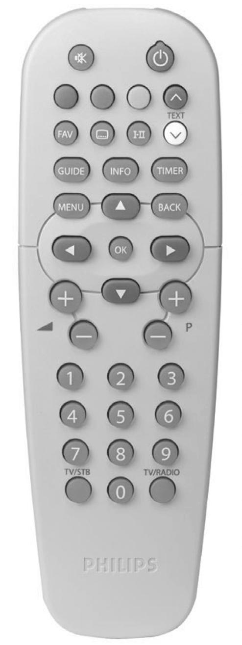 4.2 Using the remote control English Mute - Audio mute Standby - Standby / ON RED, GREEN,YELLOW, BLUE - Active in Favourites list only FAV - Toggle between favourite lists SUBTITLE - Temporarily