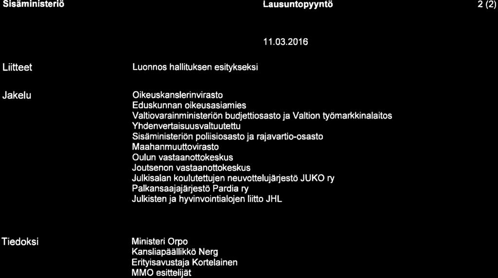 Sisäministeriö Lausuntopyyntö 2 (2) 1 1.03.