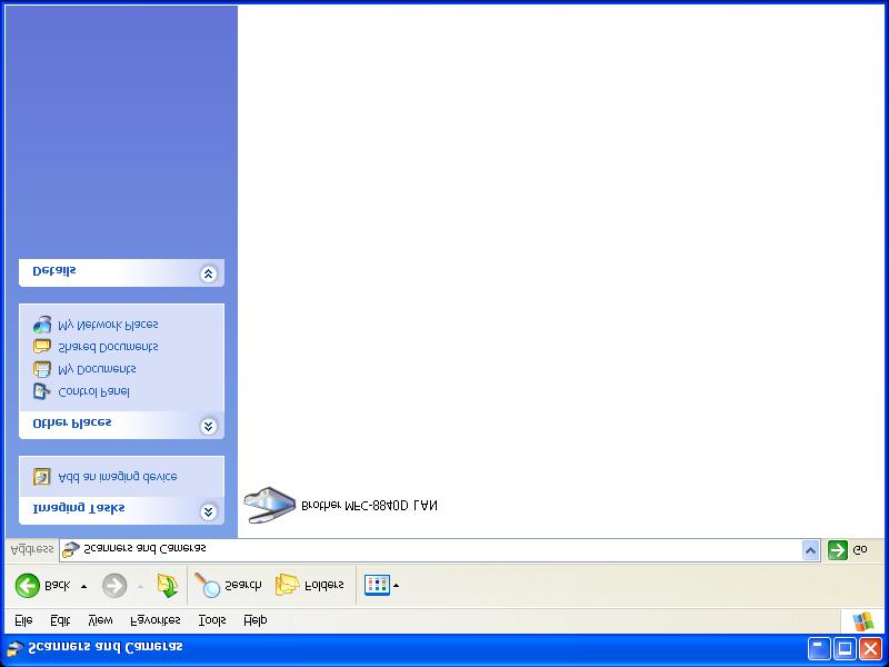 Windows XP Valitse Käynnistä valikosta Ohjauspaneeli, Tulostimet ja muut laitteet/tulostimet ja faksit, Skannerit ja kamerat (tai Ohjauspaneeli, Skannerit