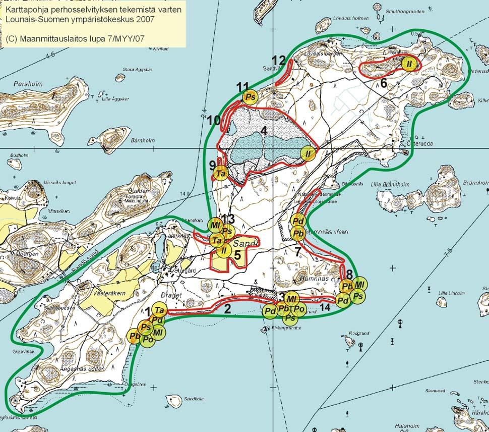 Sandön perhosselvityksiä 2008 ja Dragetin hoitosuunnitelma 4 Hietikkokoisa tavattiin kolmelta laikulta saaren etelärannan luonnonhietikoilta Dragetin ja Hamnnäsin väliseltä alueelta (kohteet 1, 7 &
