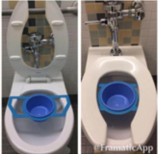 3.Keräysastian sijoitus Nosta wc-istuin Aseta sininen astia ja kannatinwc-pöntön takaosaan