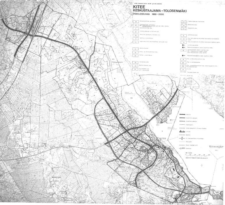3.4 Yleiskaavat Keskustaajama-Tolosenmäki osayleiskaava 1985-2000 Suunnittelualueella on voimassa oikeusvaikutteeton Kiteen Keskustaajama Tolosenmäki