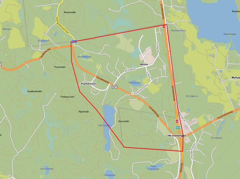 Kuva 1. Selvitysalue sijaitsee Hirvaskankaalla 2.2 Muut aluetta koskevat suunnitelmat ja selvitykset Selvitysalueeseen liittyen on aiemmin laadittu mm.