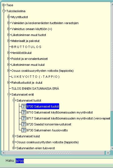 Tilien poistaminen käytöstä Tilejä ei poisteta tilikartalta vaan ne poistetaan käytöstä.