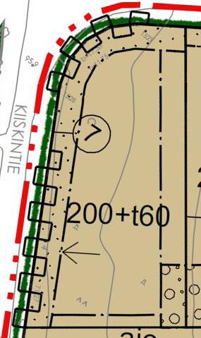 eroja määräyksissä) Tontit 14 ja 15 (peilikuvat) Paikat, josta voi tehdä ajoneuvoliittymän (kaksi vaihtoehtoista kohtaa tontilla 7).