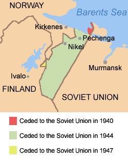 Petsamon valtatiellä kolmikymmentäluvulla Suomi oli osa Ruotsia, ja vuodesta 1809 autonominen osa Venäjää. Tarton rauhassa (1920) Petsamo liitettiin Suomeen.