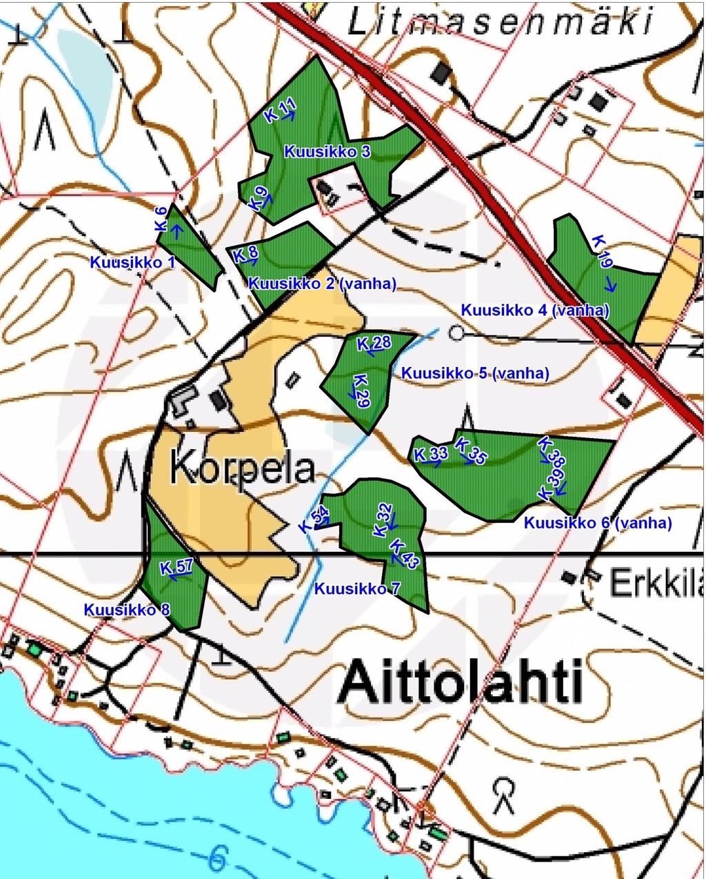 3.3 KUUSIKOT Kuusivaltaisten metsien alueet Kuusikot ovat alueella eri-ikäisiä tiheitä istutettuja kuusikoita tai alueen puolireheville moreenimaille luontaisesti syntyneitä tyypillisiä vanhoja