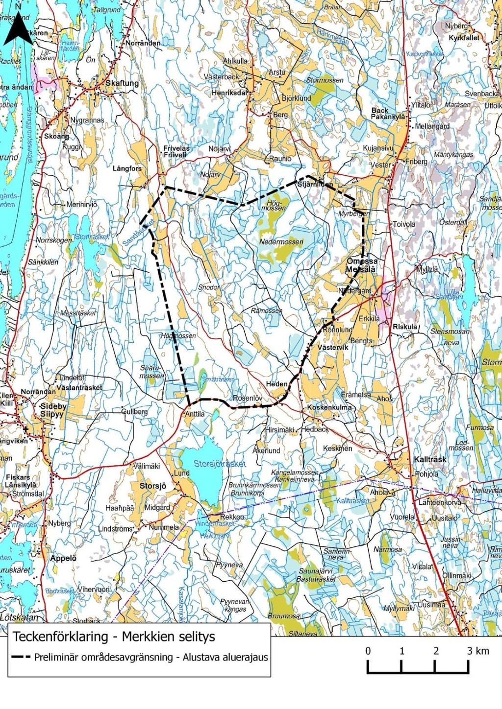 Hankealue on suurimmaksi osaksi talouskäytössä olevaa asumatonta metsämaata sekä alavampia maita ja peltoa. Lähin asutus on noin kilometrin päässä hankealueesta.