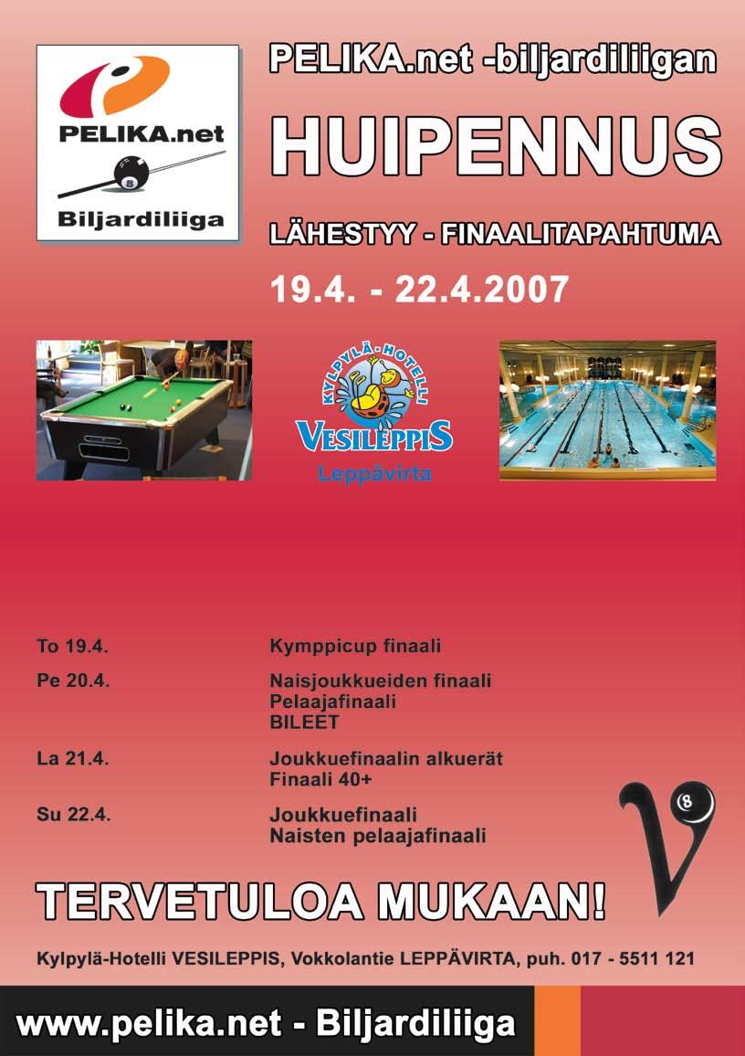 Biljardiliigan 14. finaalit pelattiin Leppävirralla PELIKA.net biljardiliigan pelaajat ja kannattajat kokoontuivat Holiday Club Vesileppikseen Leppävirralle 22.4 25.4.2010.