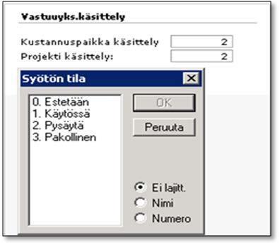 Tilikohtaisesti (pääsääntöisesti tuloslaskelman tileille) määrittelet, saako vai pitääkö kirjaustoiminnoissa tilille syöttää ko. vastuuyksikön arvo.